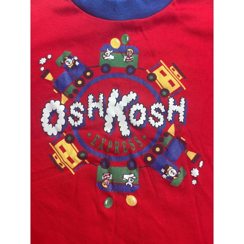 Vintage 80s OshKosh Bgosh Red Express Train Ringer TShirt 4T Single Stitch Flaw